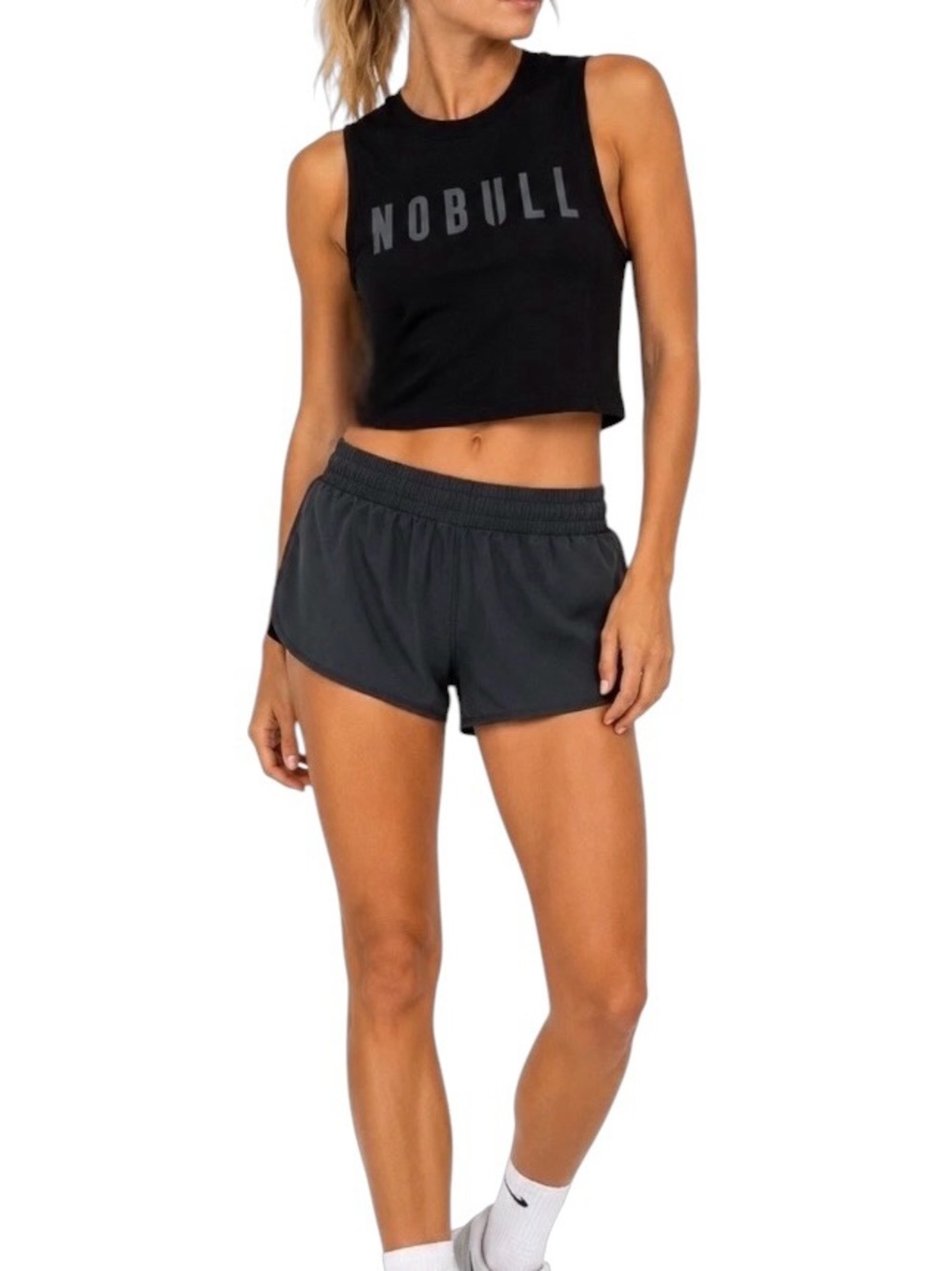 2-NOBULL Womens Black/Gray High Neck Cropped Muscle Tank Top S Athletic CrossFit - Picture 2 of 12
